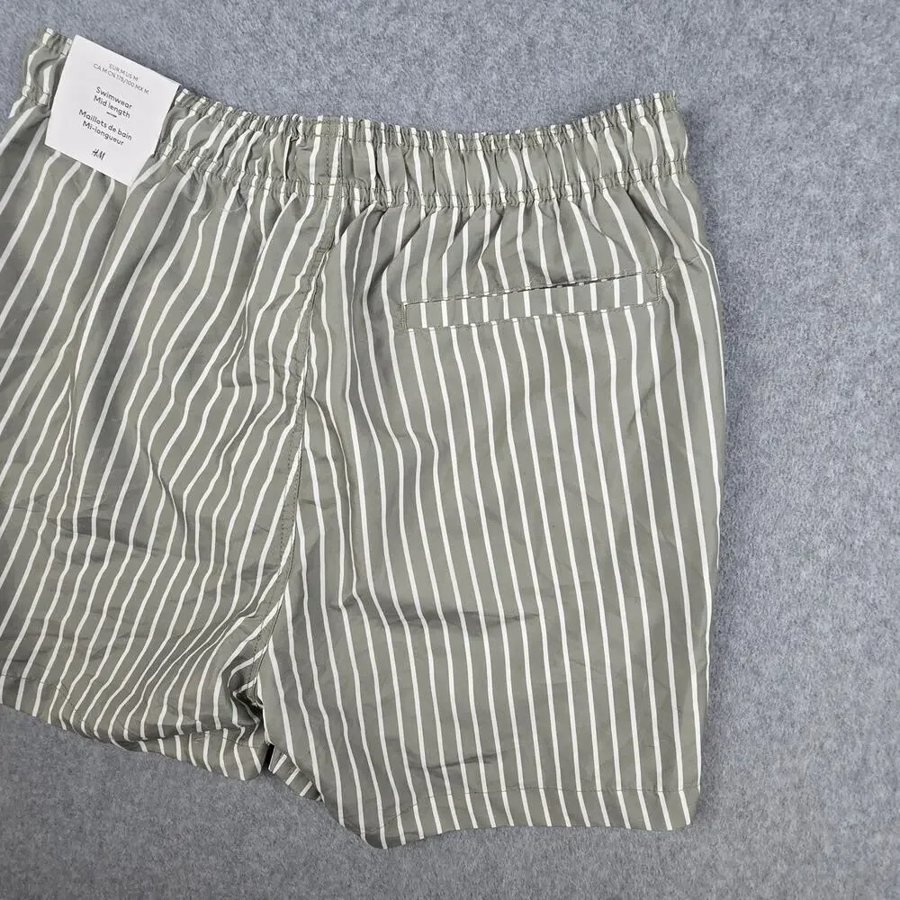 NWT H&M Mens Medium Striped Swim Shorts with Drawstring and Pockets